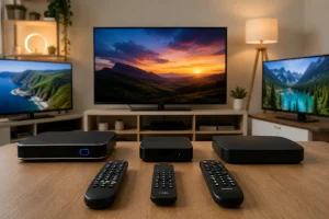 Cozy modern media room setup