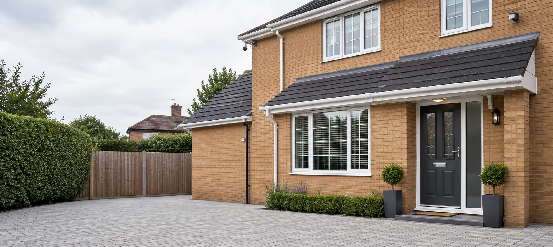 Home exterior with CCTV cameras covering the entrance and driveway